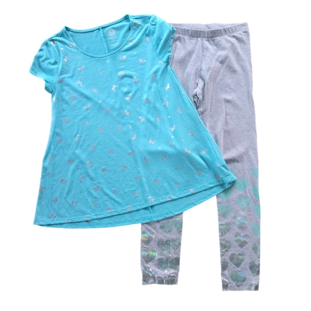 SO Legging Tee Set 2PC Kids 12‎ Blue Gray Butterfly Heart Sparkly Whimsical Core